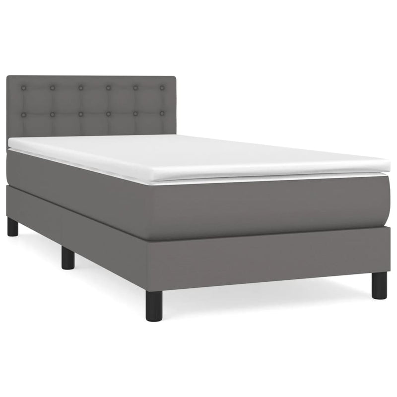 Pat box spring cu saltea, gri, 80x200 cm, piele ecologică