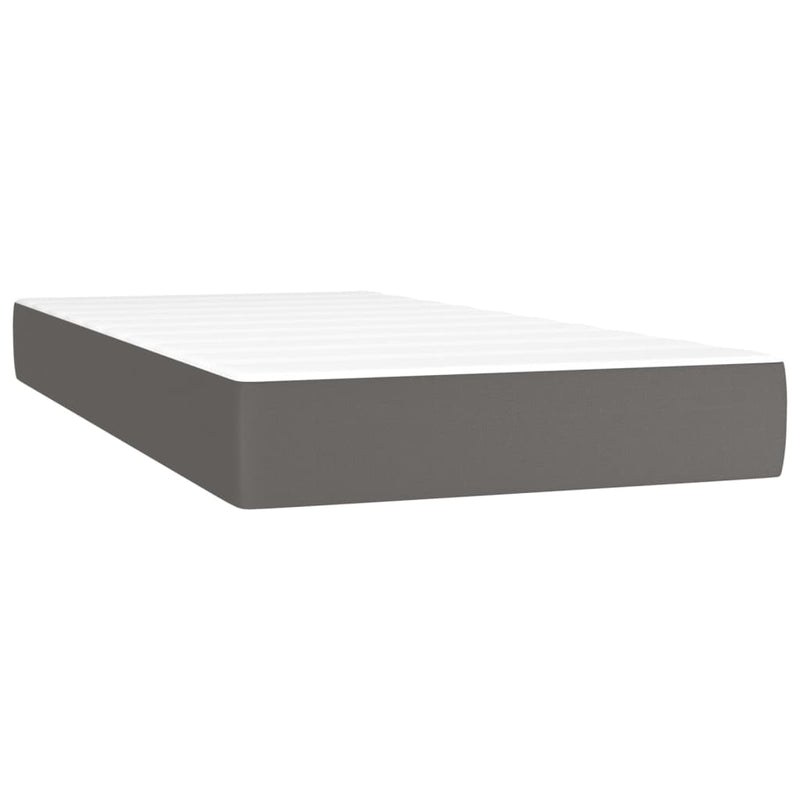 Pat box spring cu saltea, gri, 80x200 cm, piele ecologică
