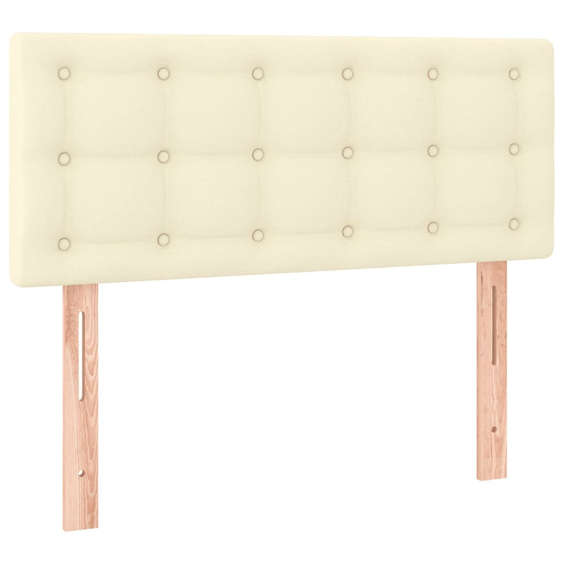 Pat box spring cu saltea, crem, 90x190 cm, piele ecologică