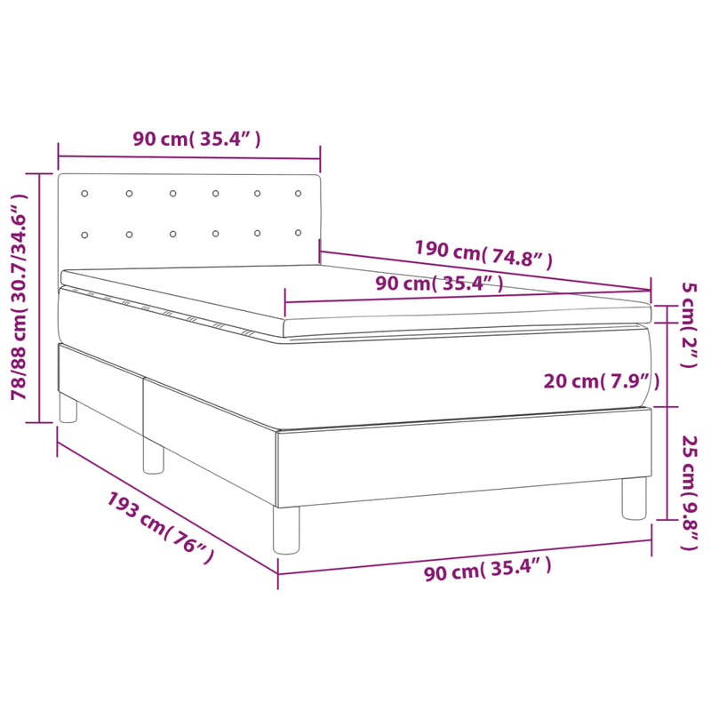 Pat box spring cu saltea, crem, 90x190 cm, piele ecologică