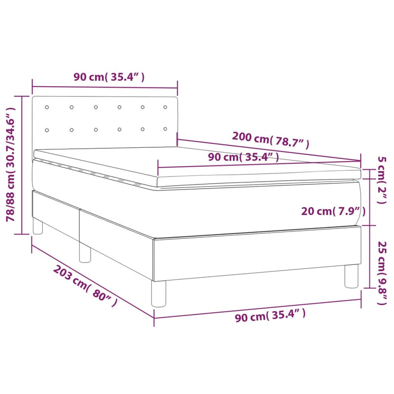 Pat box spring cu saltea, crem, 90x200 cm, piele ecologică