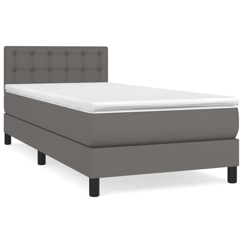 Pat box spring cu saltea, gri, 90x200 cm, piele ecologică