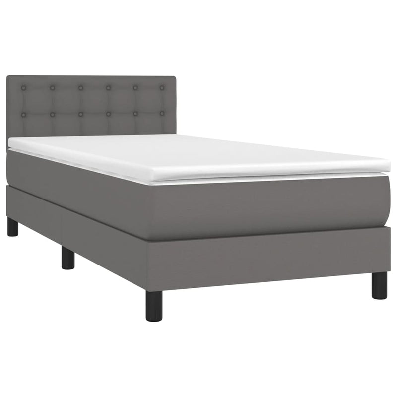 Pat box spring cu saltea, gri, 90x200 cm, piele ecologică