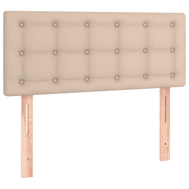 Pat box spring cu saltea, cappuccino, 90x200 cm piele ecologică