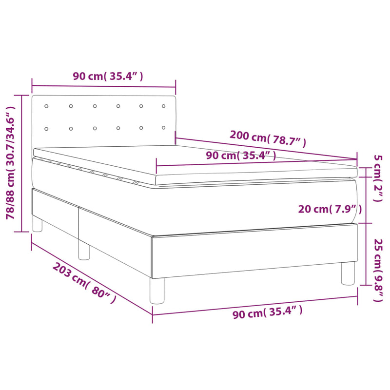 Pat box spring cu saltea, cappuccino, 90x200 cm piele ecologică