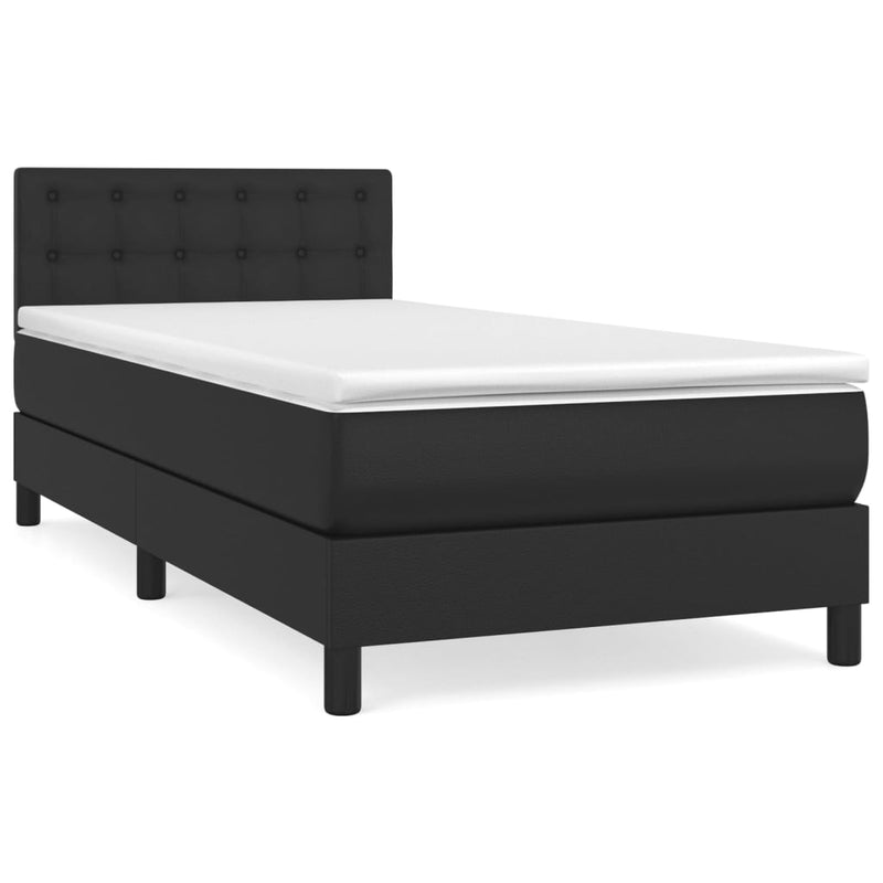 Pat box spring cu saltea, negru, 100x200 cm, piele ecologică