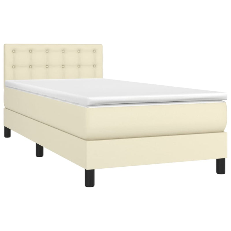 Pat box spring cu saltea, crem, 100x200 cm, piele ecologică