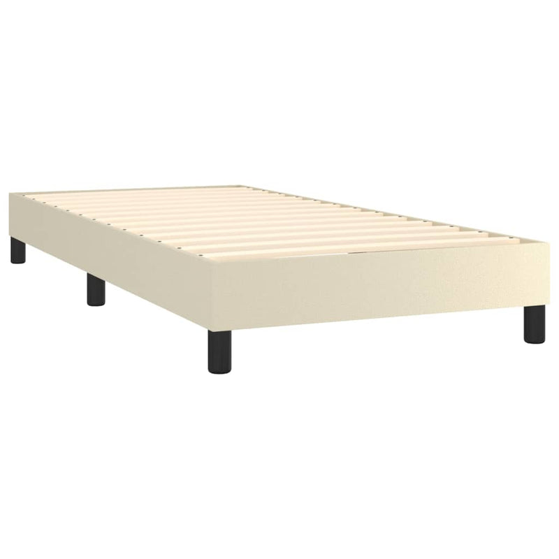 Pat box spring cu saltea, crem, 100x200 cm, piele ecologică