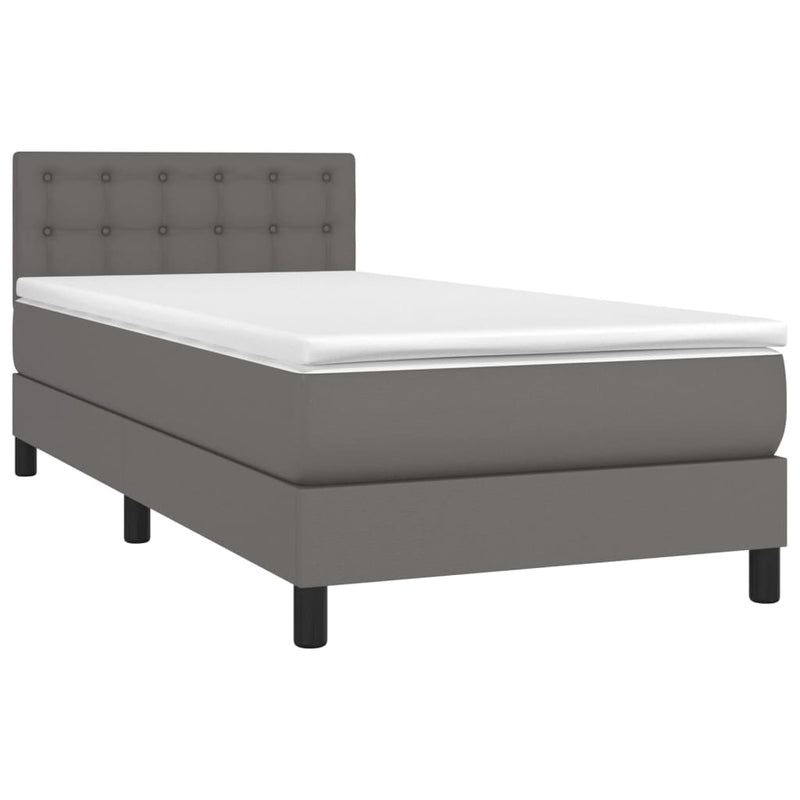 Pat box spring cu saltea, gri, 100x200 cm, piele ecologică