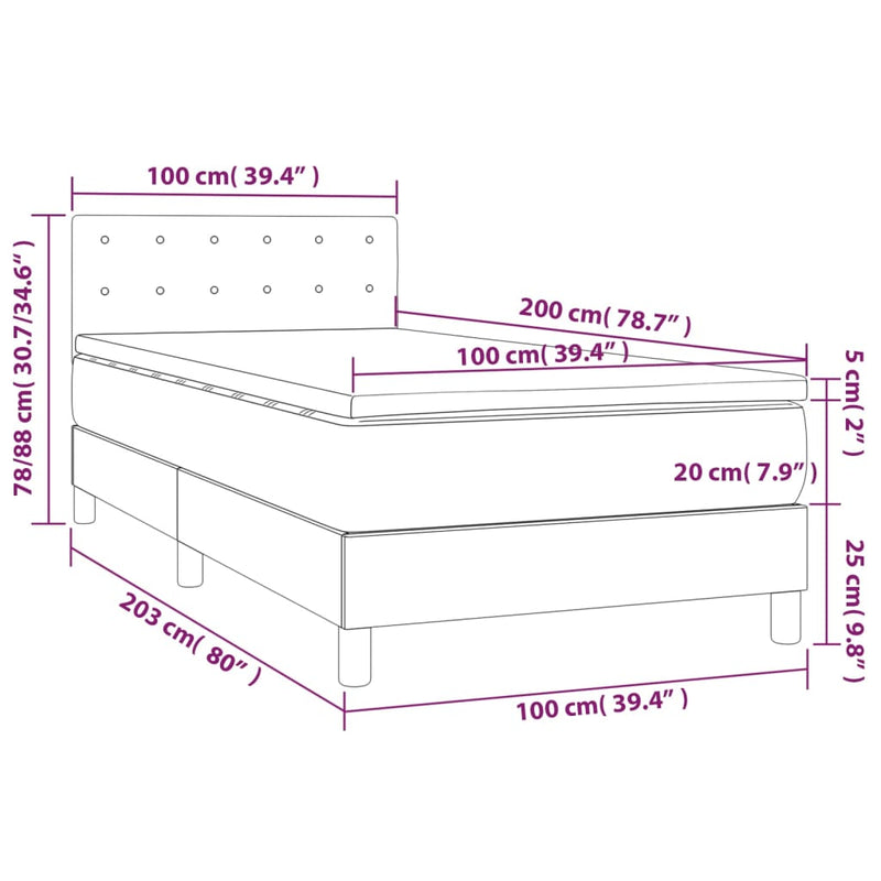 Pat box spring cu saltea, cappuccino, 100x200cm piele ecologică