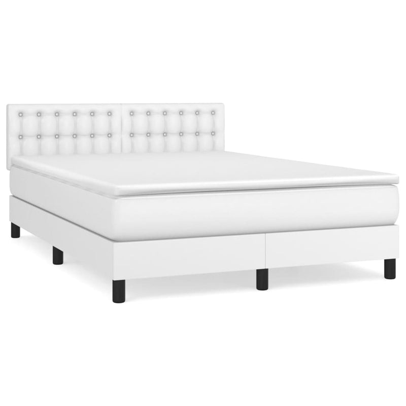 Pat box spring cu saltea, alb, 140x190 cm, piele ecologică