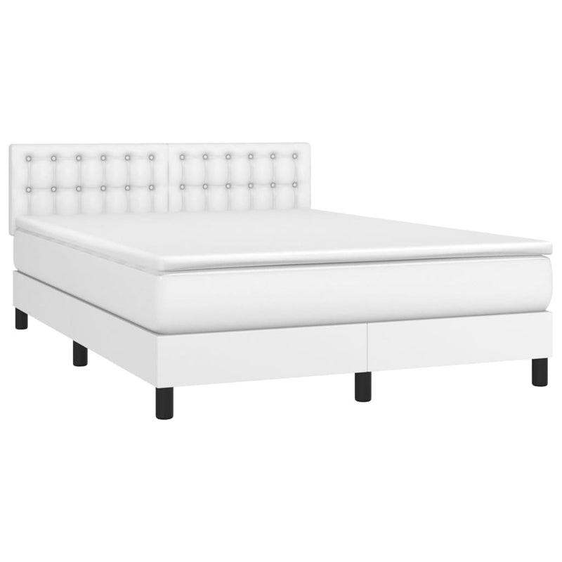 Pat box spring cu saltea, alb, 140x190 cm, piele ecologică