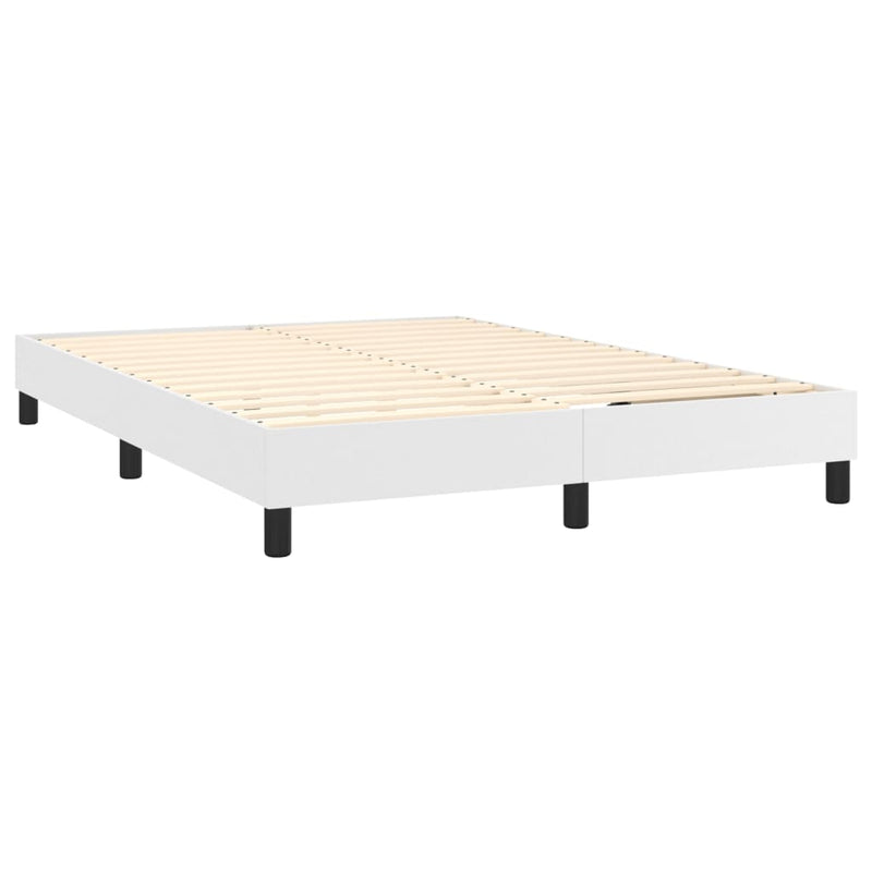 Pat box spring cu saltea, alb, 140x190 cm, piele ecologică
