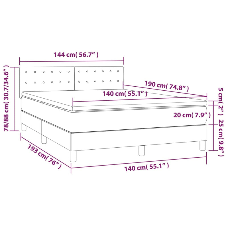 Pat box spring cu saltea, alb, 140x190 cm, piele ecologică