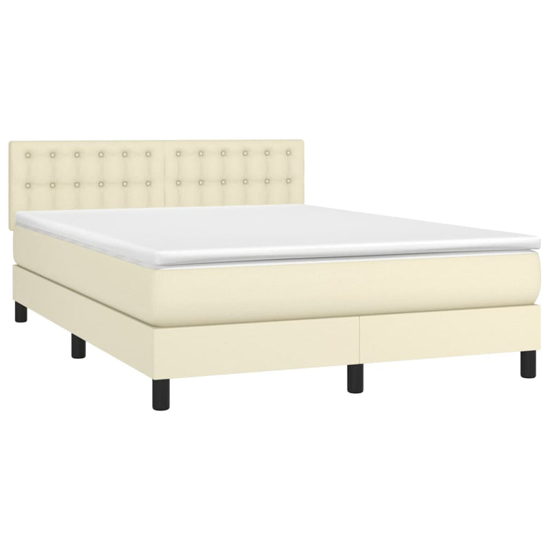 Pat box spring cu saltea, crem, 140x190 cm, piele ecologică
