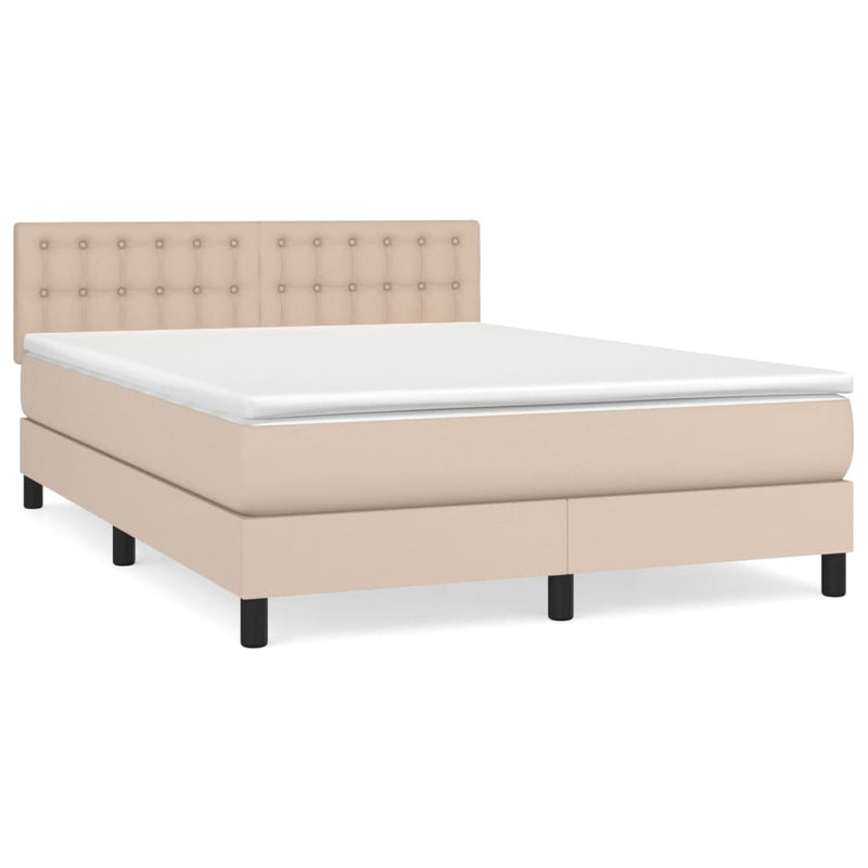 Pat box spring cu saltea, cappuccino, 140x190cm piele ecologică