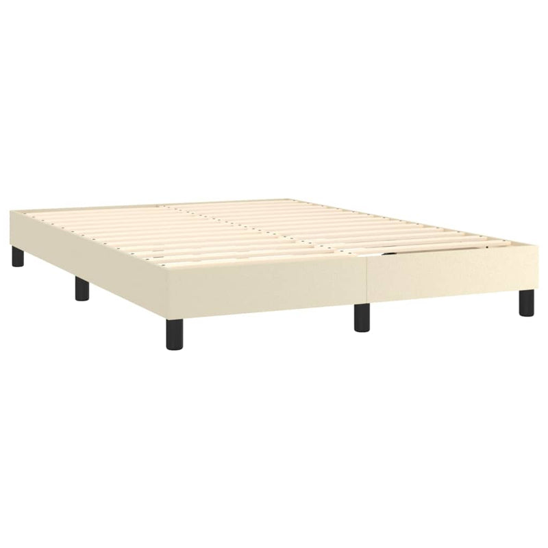 Pat box spring cu saltea, crem, 140x200 cm, piele ecologică
