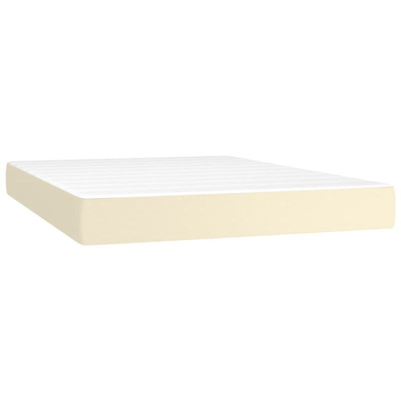 Pat box spring cu saltea, crem, 140x200 cm, piele ecologică