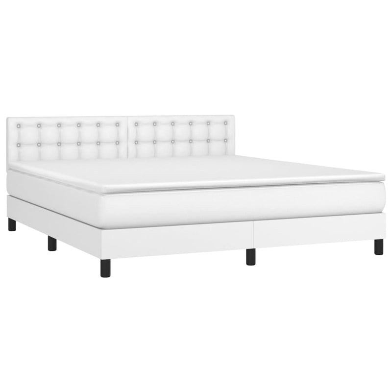 Pat box spring cu saltea, alb, 160x200 cm, piele ecologică