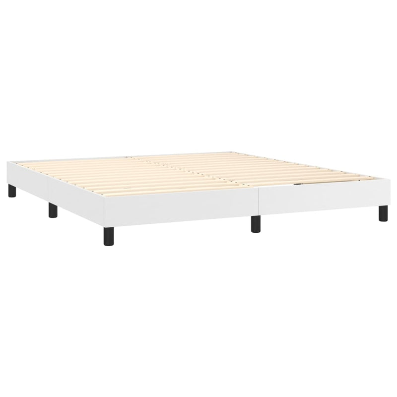 Pat box spring cu saltea, alb, 160x200 cm, piele ecologică