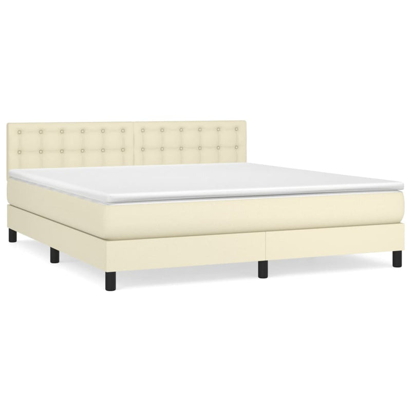 Pat box spring cu saltea, crem, 160x200 cm, piele ecologică