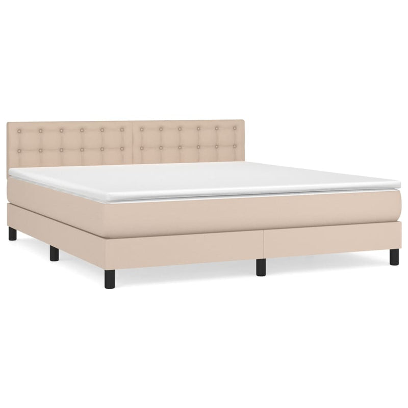 Pat box spring cu saltea, cappuccino, 160x200cm piele ecologică