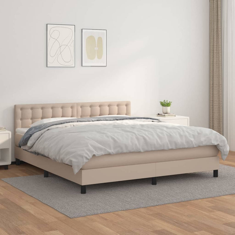 Pat box spring cu saltea, cappuccino, 160x200cm piele ecologică
