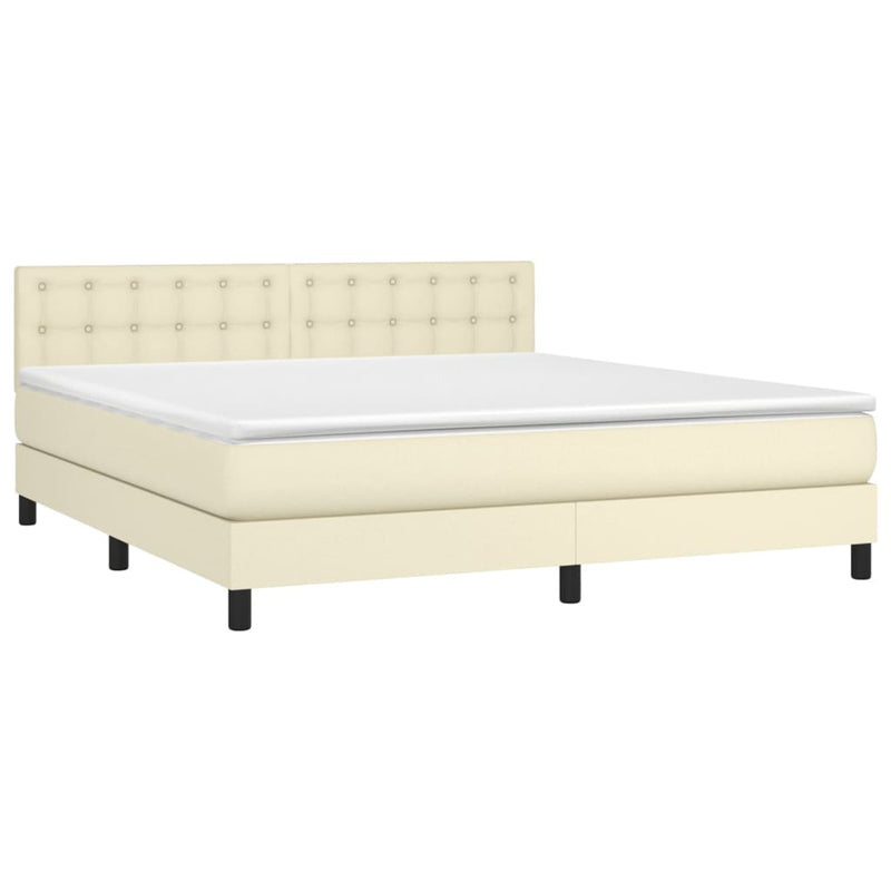 Pat box spring cu saltea, crem, 180x200 cm, piele ecologică