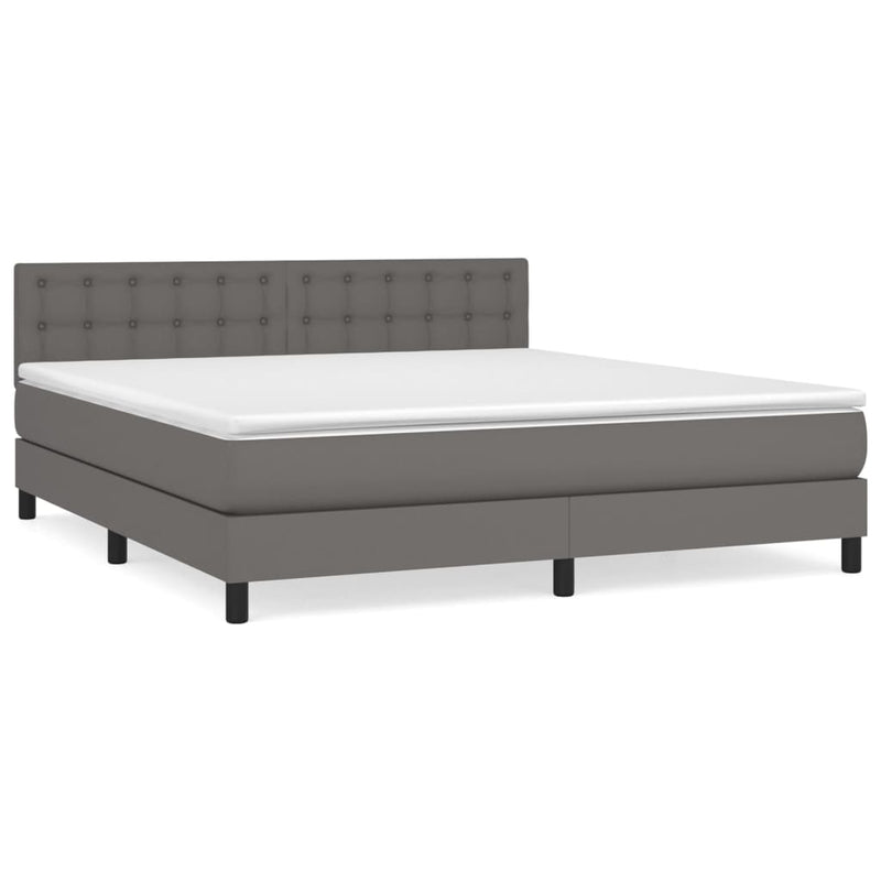 Pat box spring cu saltea, gri, 180x200 cm, piele ecologică