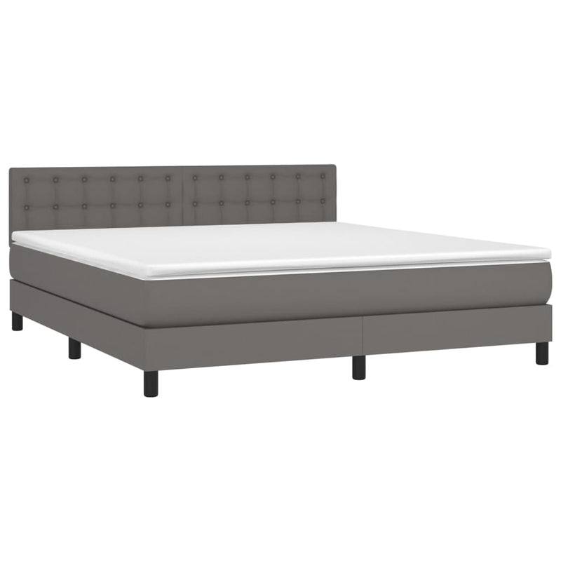 Pat box spring cu saltea, gri, 180x200 cm, piele ecologică