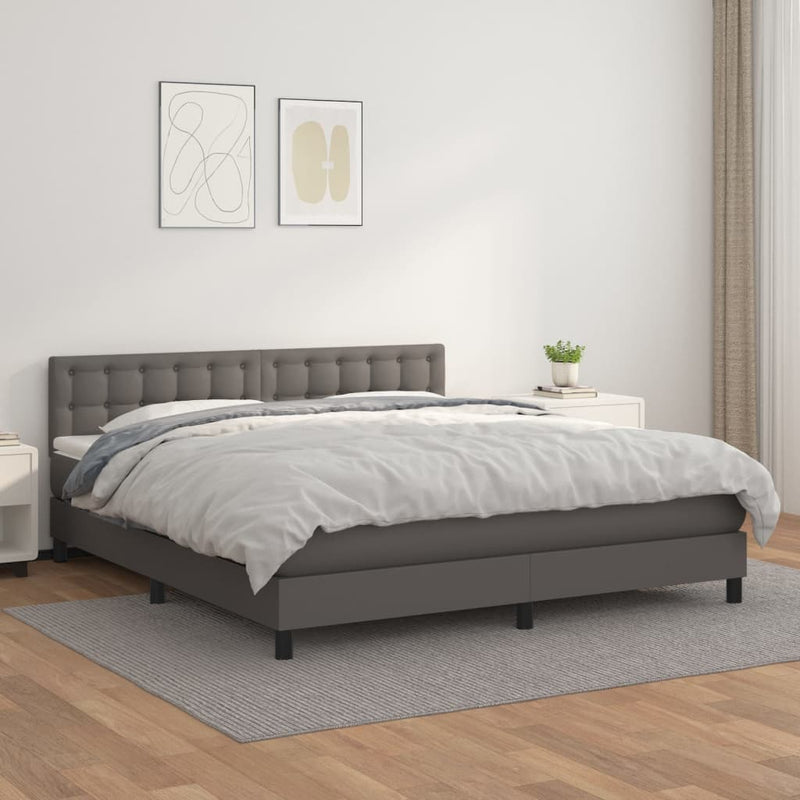Pat box spring cu saltea, gri, 180x200 cm, piele ecologică