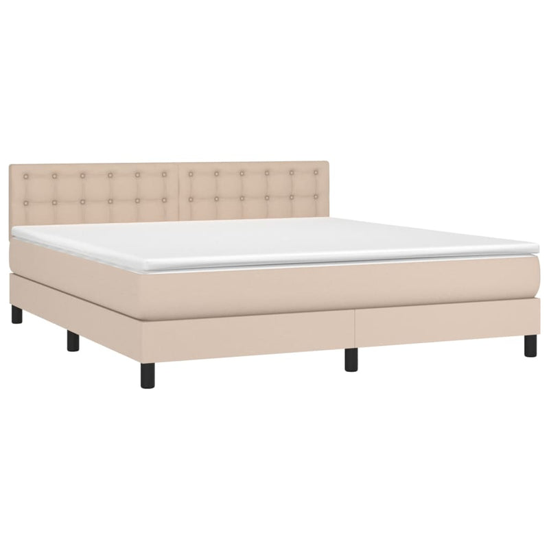Pat box spring cu saltea, cappuccino, 180x200cm piele ecologică