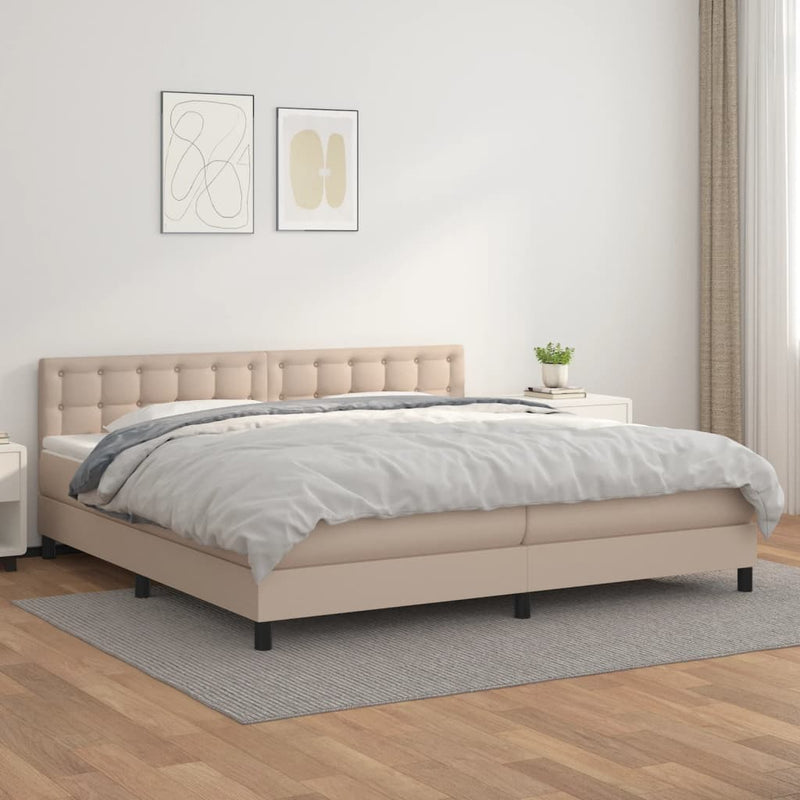Pat continental cu saltea, cappuccino, 200x200 cm, piele eco