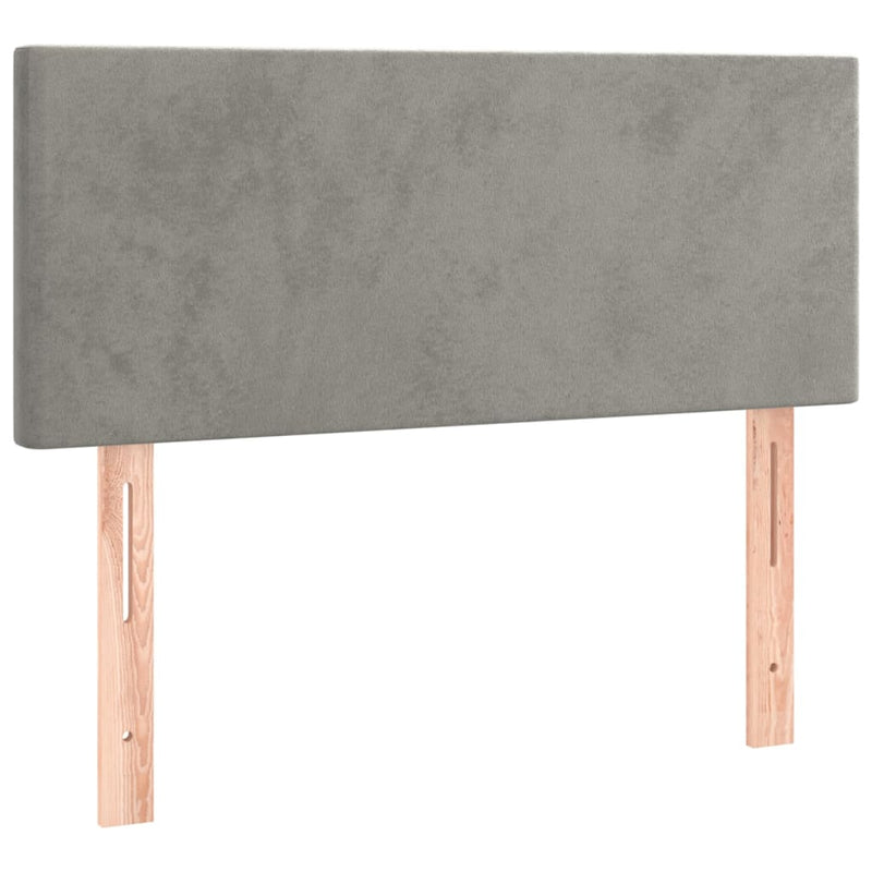 Pat box spring cu saltea, gri deschis, 90x200 cm, catifea