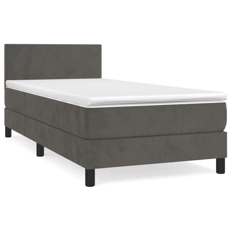 Pat box spring cu saltea, gri închis, 100x200 cm, catifea