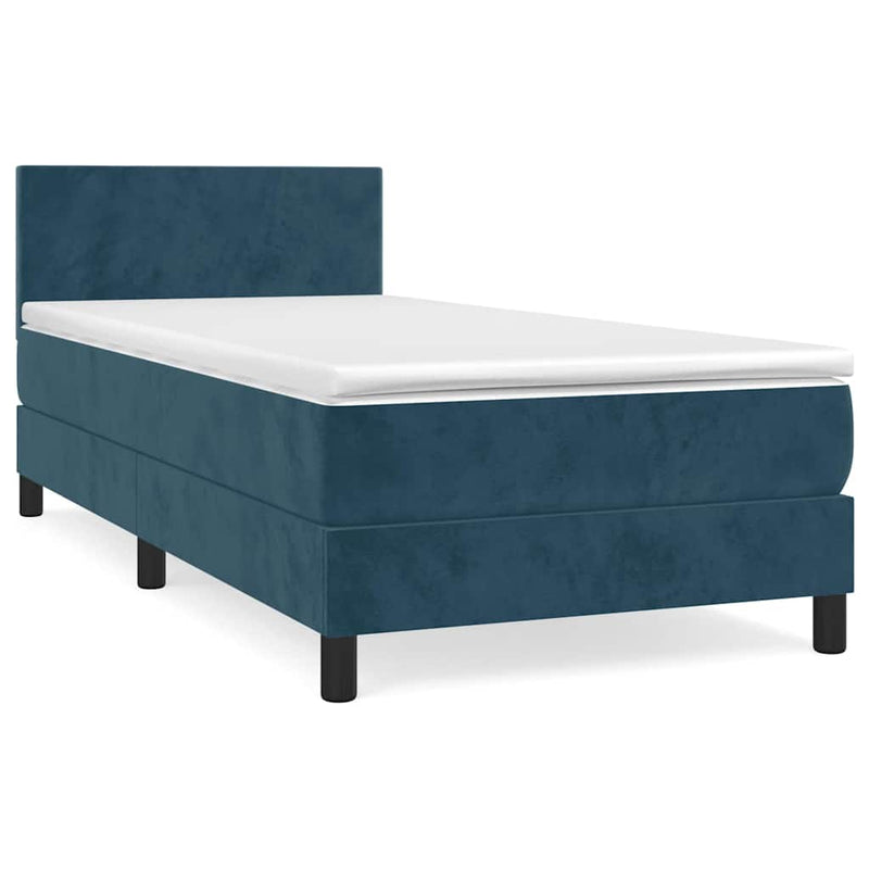 Pat box spring cu saltea, albastru închis, 100x200 cm, catifea