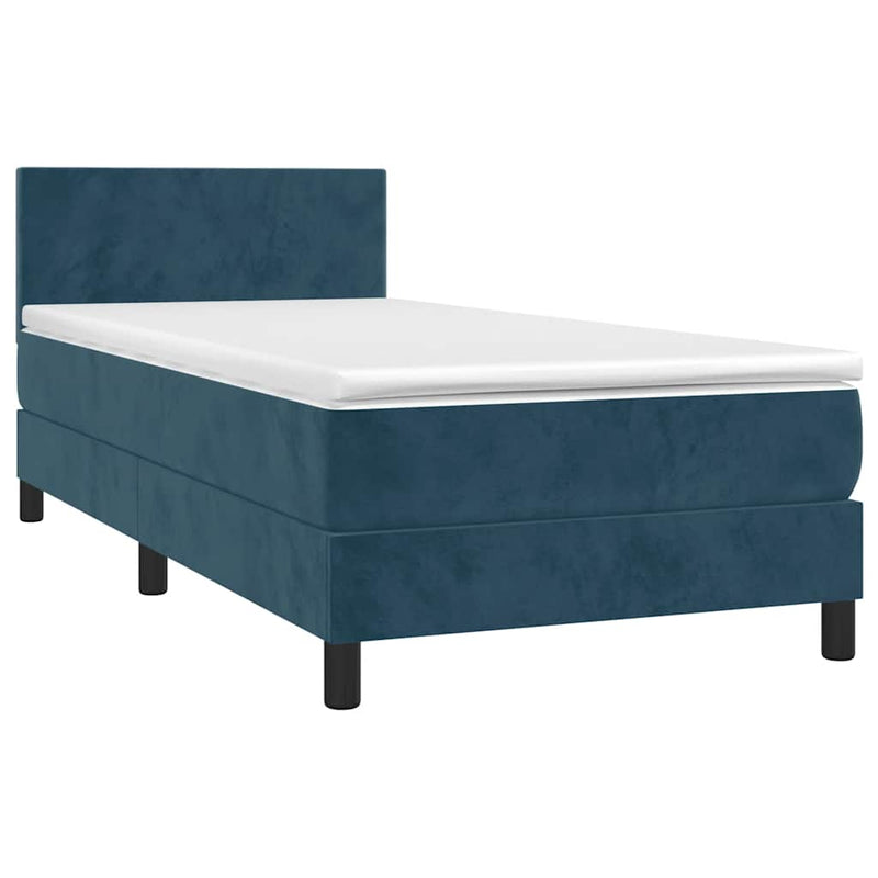 Pat box spring cu saltea, albastru închis, 100x200 cm, catifea