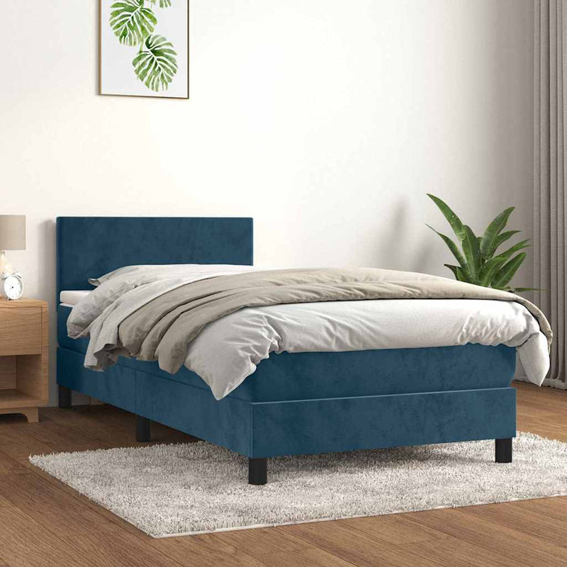 Pat box spring cu saltea, albastru închis, 100x200 cm, catifea