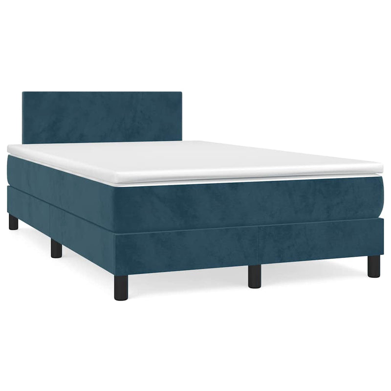 Pat box spring cu saltea, albastru închis, 120x200 cm, catifea