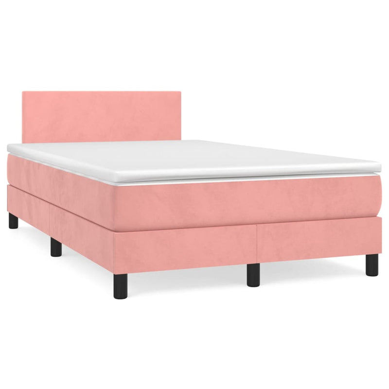 Pat box spring cu saltea, roz, 120x200 cm, catifea
