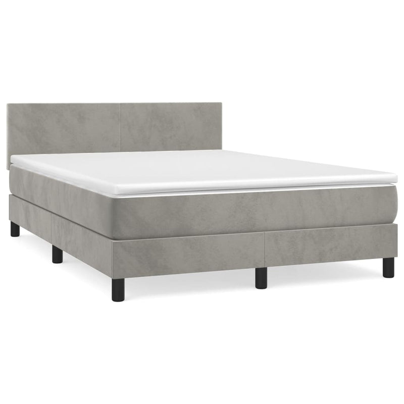 Pat box spring cu saltea, gri deschis, 140x190 cm, catifea