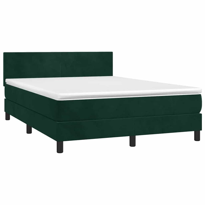 Pat box spring cu saltea, verde închis, 140x200 cm, catifea