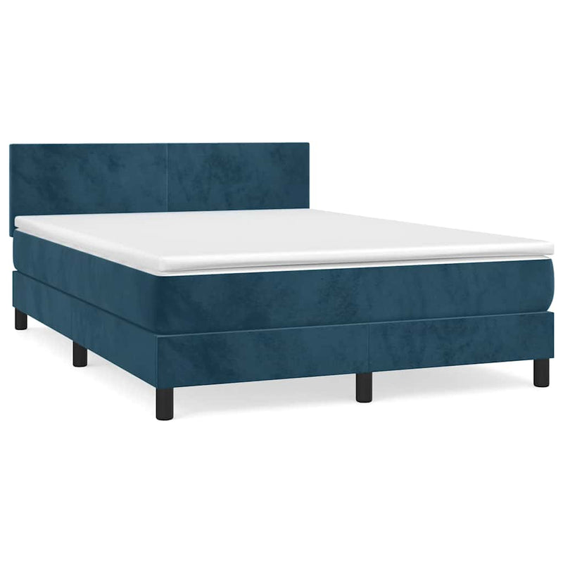 Pat box spring cu saltea, albastru închis, 140x200 cm, catifea
