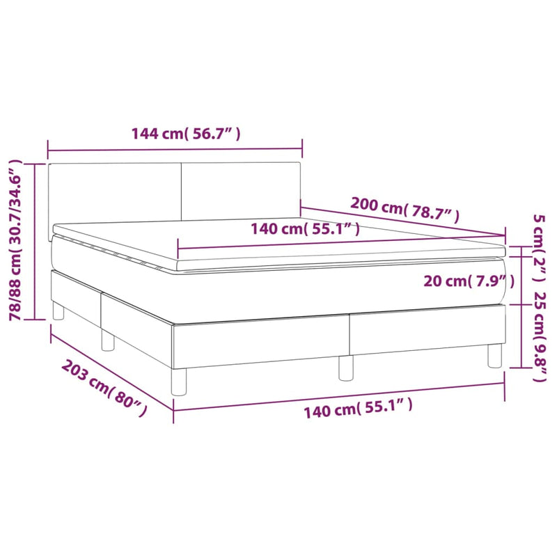 Pat box spring cu saltea, roz, 140x200 cm, catifea