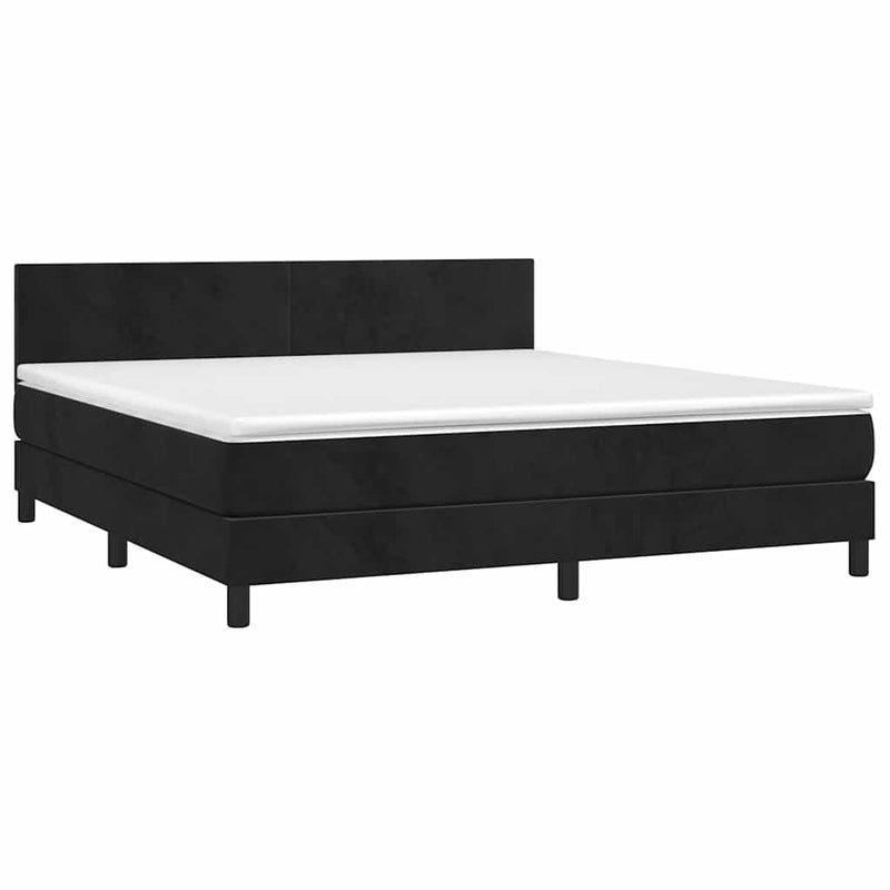 Pat box spring cu saltea, negru, 160x200 cm, catifea