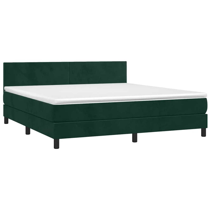 Pat box spring cu saltea, verde închis, 160x200 cm, catifea