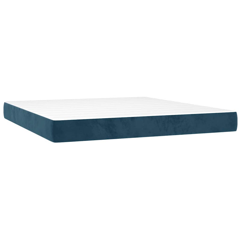 Pat box spring cu saltea, albastru închis, 160x200 cm, catifea