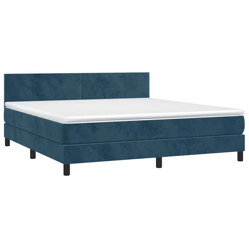 Pat box spring cu saltea, albastru închis, 180x200 cm, catifea