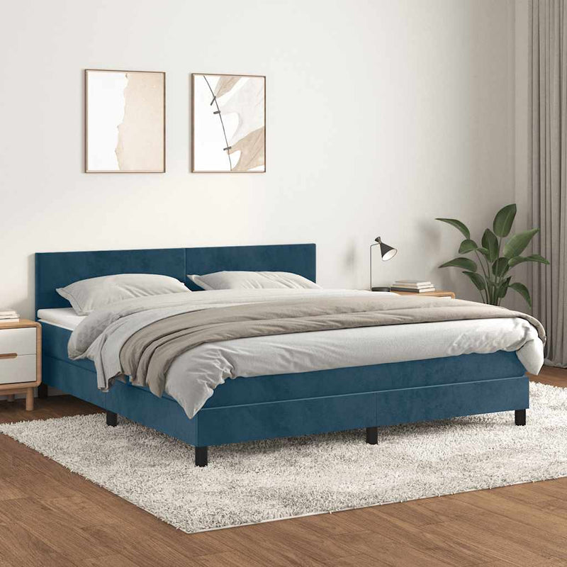 Pat box spring cu saltea, albastru închis, 180x200 cm, catifea