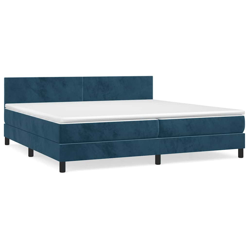 Pat box spring cu saltea, albastru închis, 200x200 cm, catifea